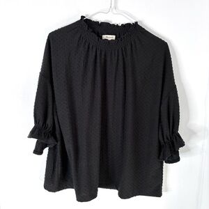 Madewell Clipdot Ruffle Top Black Swiss Dot Smocked Neck Blouse